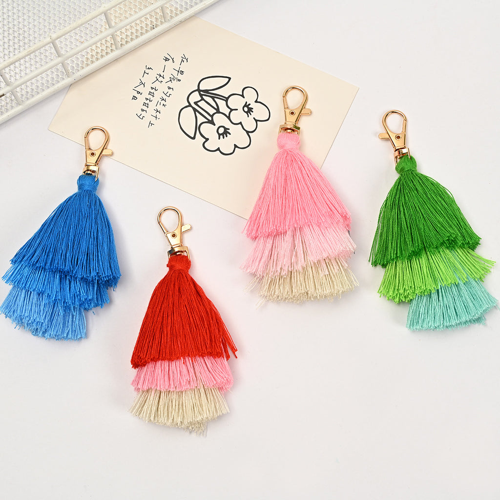 Layered Tassel Keychain Cotton Soft Texture with Metal Clasp 3