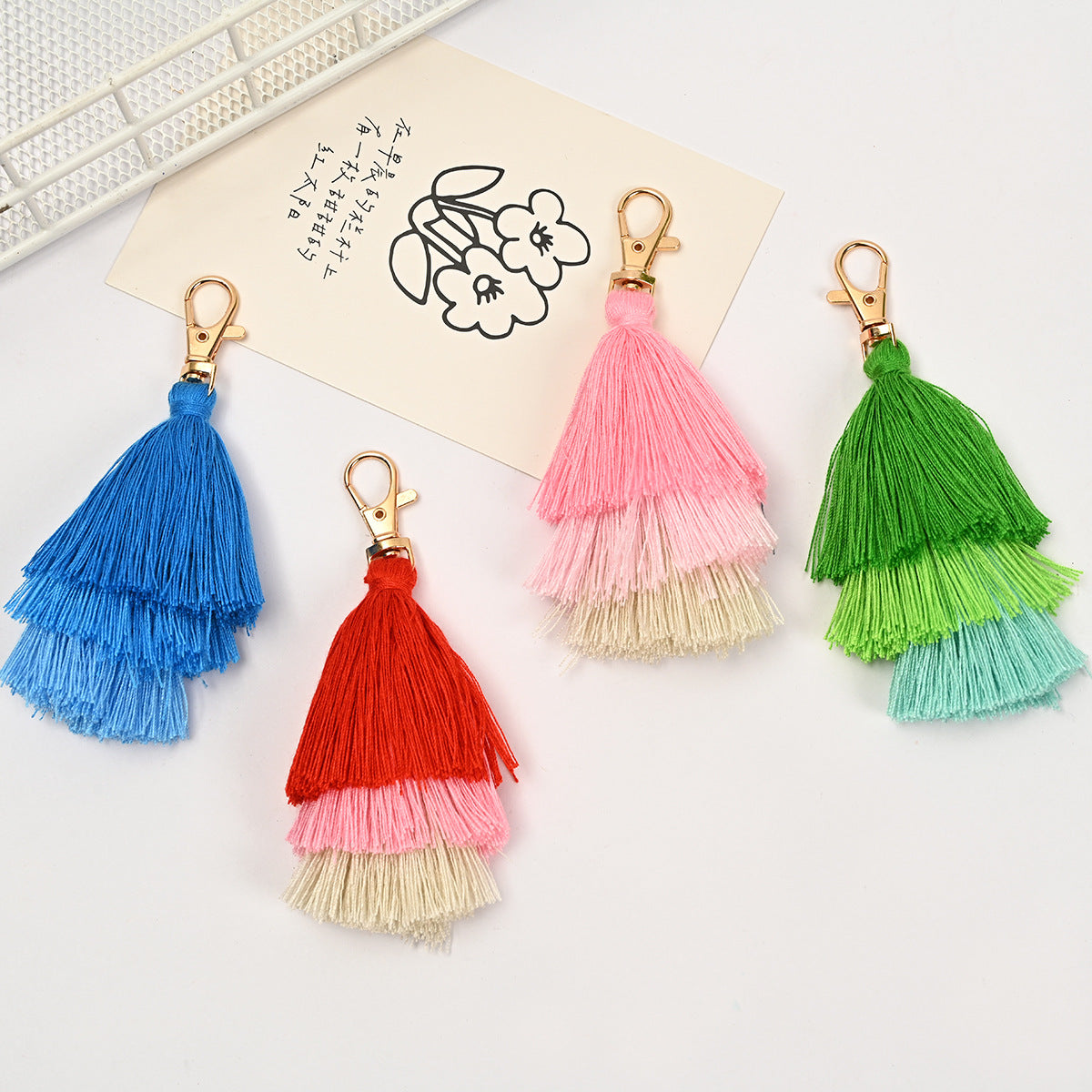 Layered Tassel Keychain Cotton Soft Texture with Metal Clasp 3