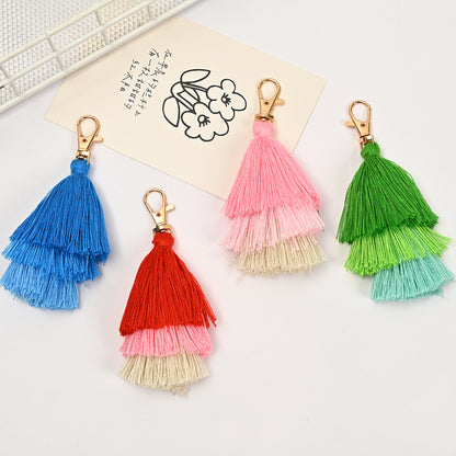 Layered Tassel Keychain Cotton Soft Texture with Metal Clasp 3