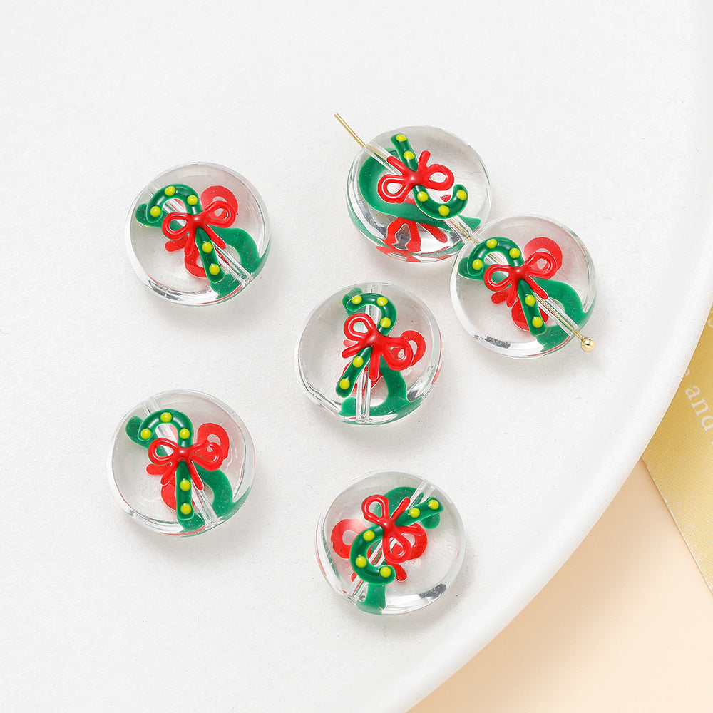 Hand Painted Flat Glass Beads 18mm Double-Sided Enamel Christmas 1pc 6