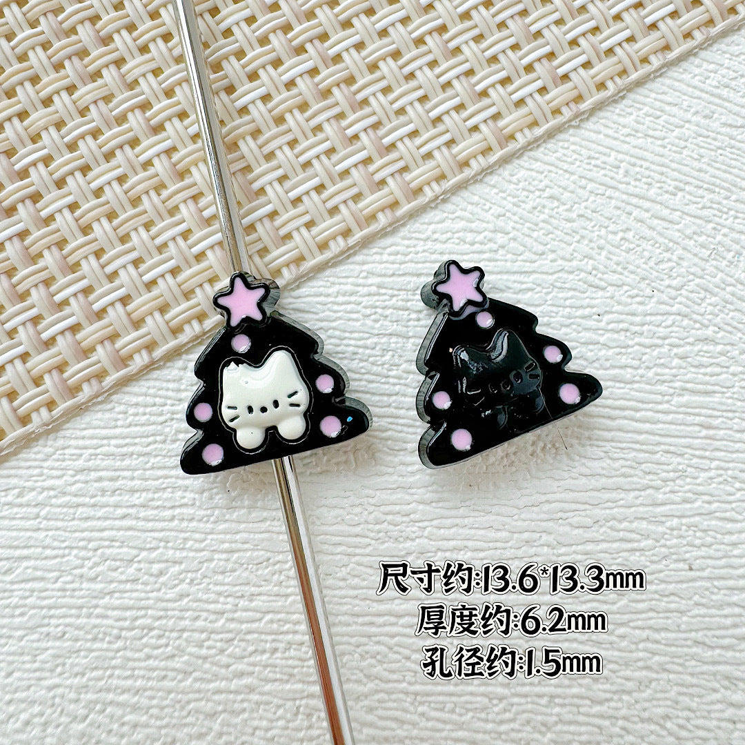Christmas Tree and Birdcage Metal Beads 13-16mm Baking Painted 10pcs 13