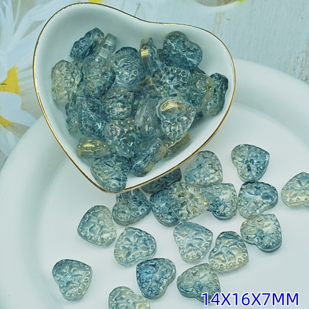 Transparent Bow Pattern Heart Glass Beads 14x16x7mm 25pcs 10