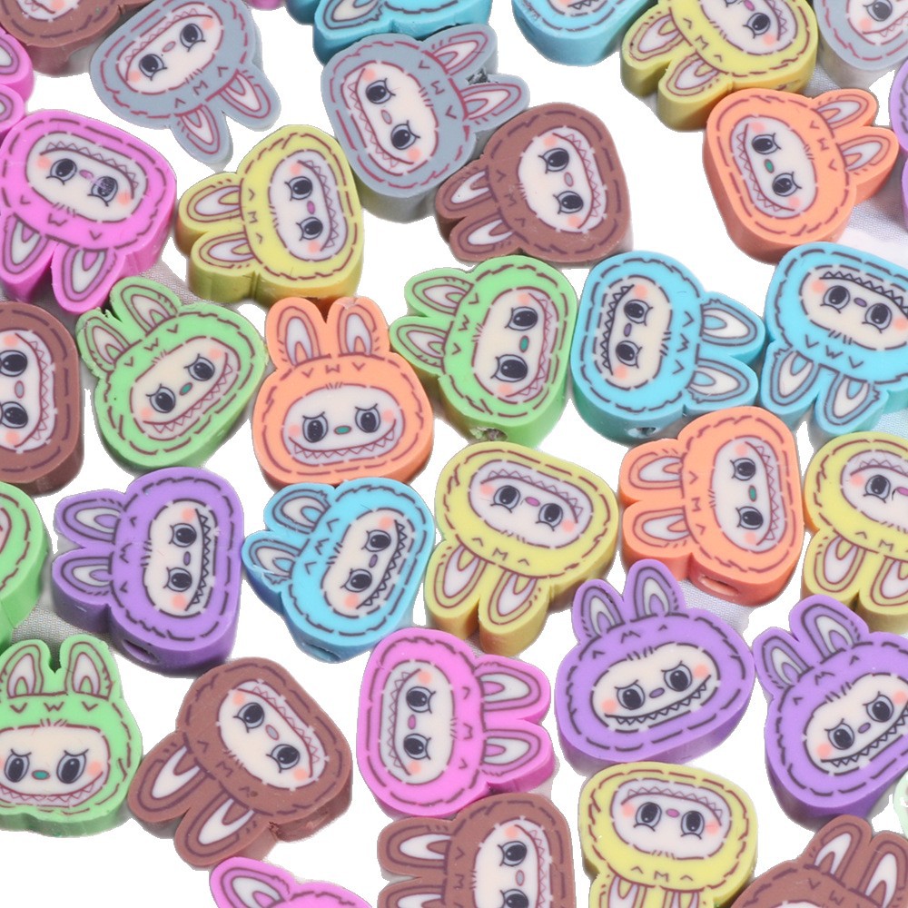 Labub Character Clay Beads 10mm Colorful Bunny Faces 200pcs 5