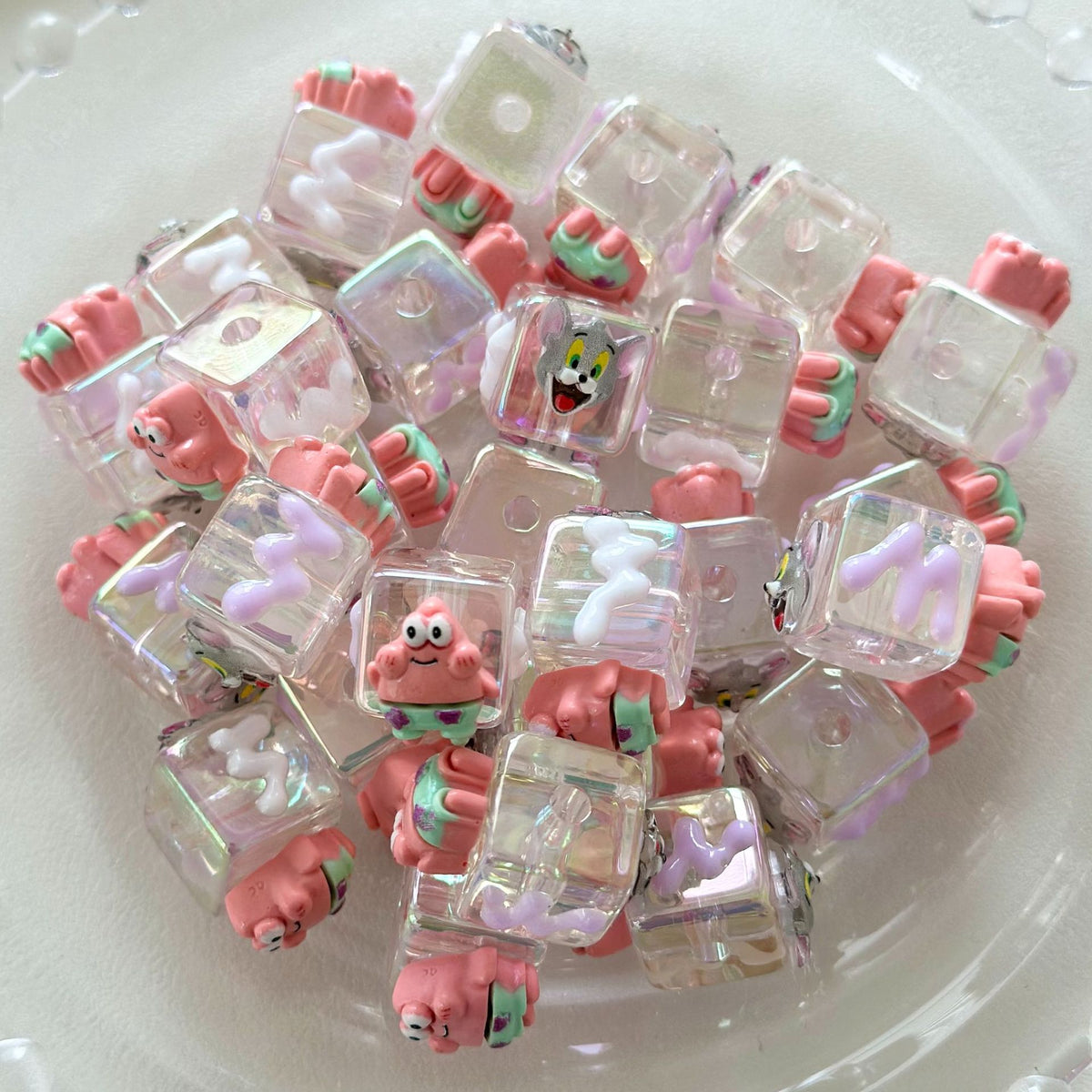 Hand Painted Square Acrylic Beads 16mm Patrick Star Design 10pcs 4