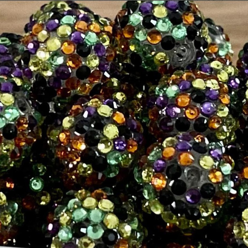Rhinestone Bubblegum Beads 10-22mm Halloween Green Purple Mosaic 5pcs 2