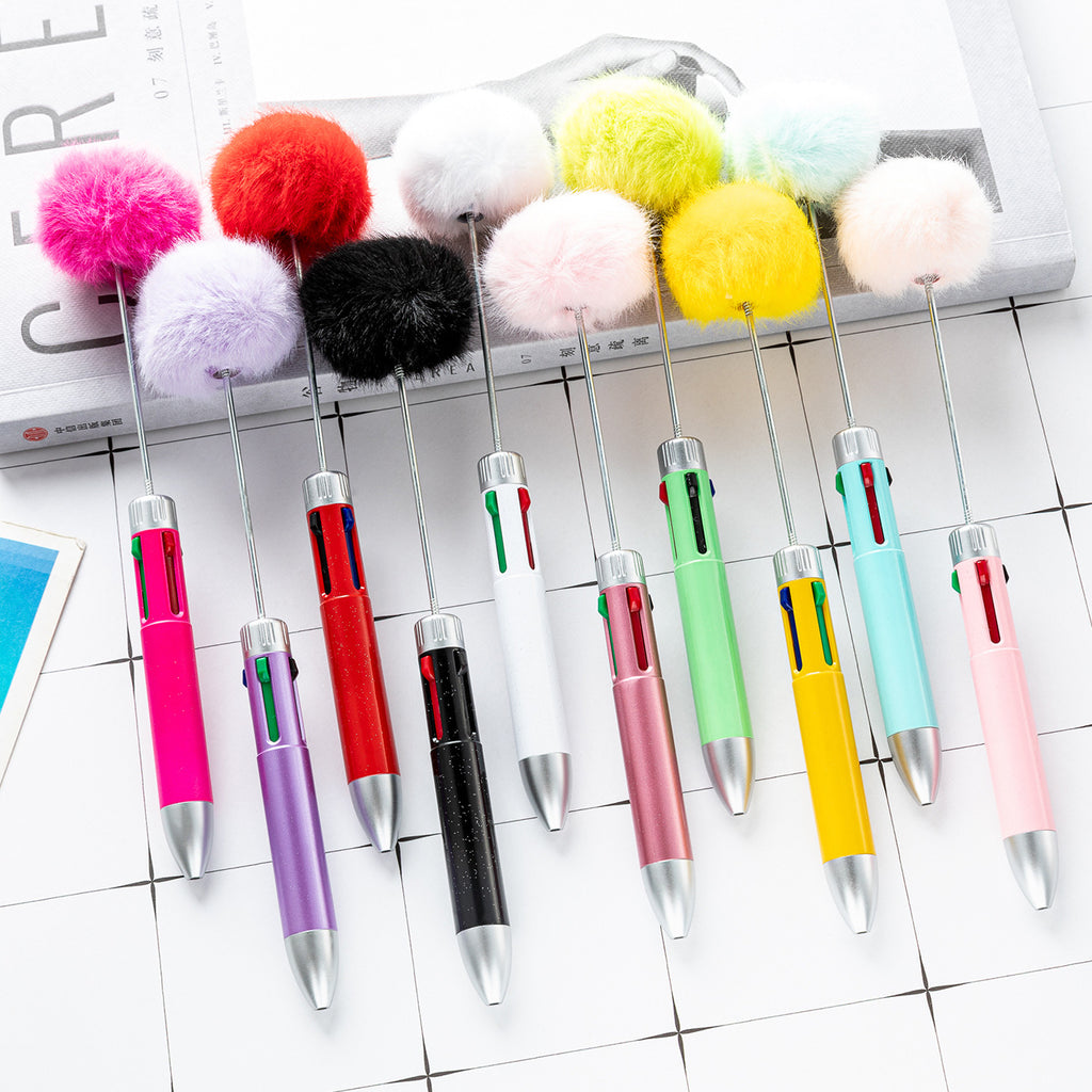 Beadable Pen Plastic Multicolor Fur Ball 4 Ink Colors 1pc