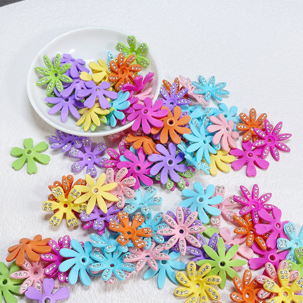Acrylic Flower Spacer Beads 28mm Rhinestone Encrusted 100pcs 4