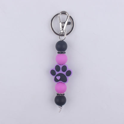 Cartoon Dog Claw Silicone Beaded Keychain with Paw Print Charm 10