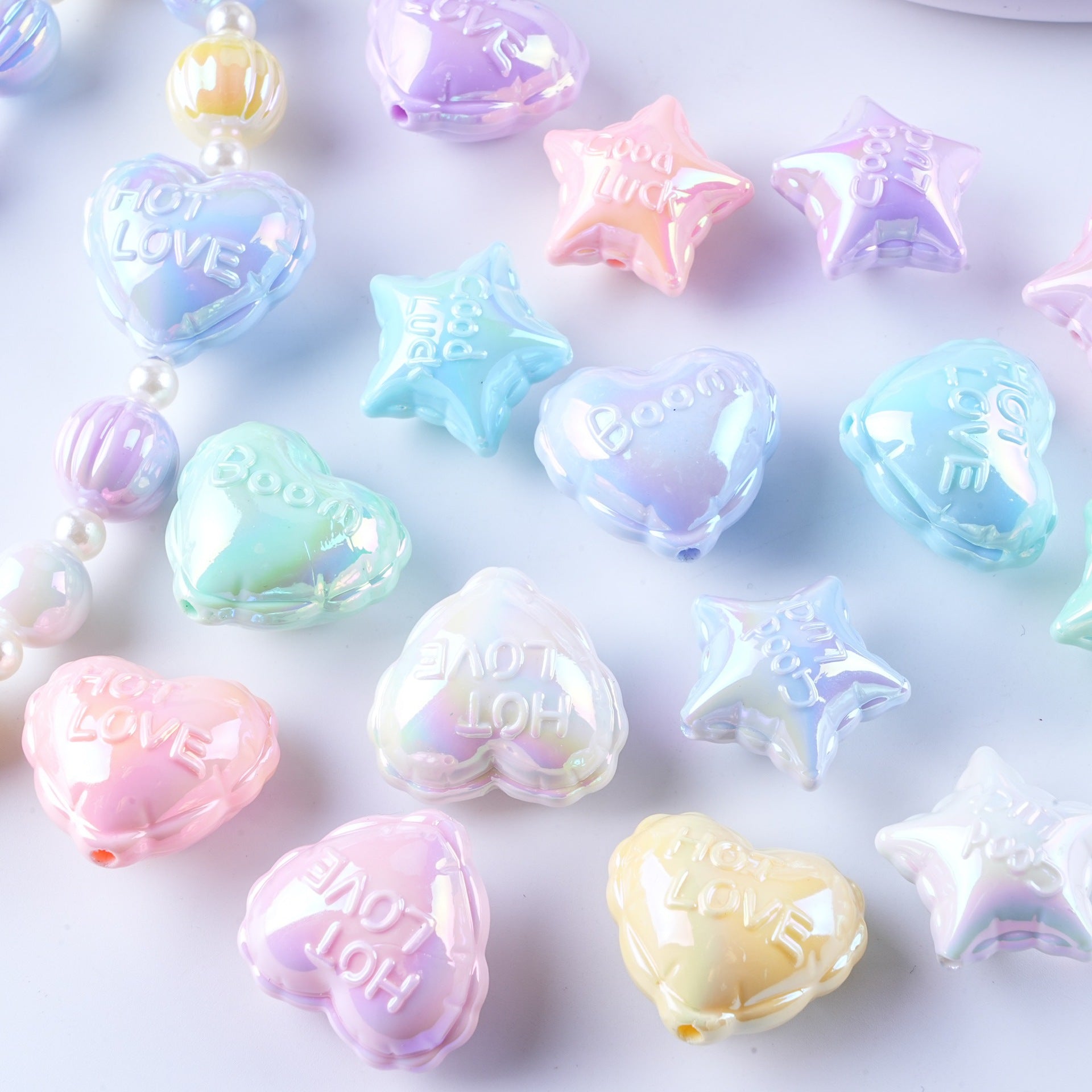 UV Plating Balloon Shaped Heart Star Acrylic Beads 25mm Glossy Pastel 50pcs