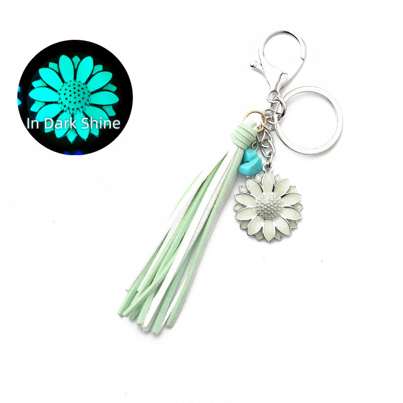 Western Glow in the Dark Ox Skull Keychain Metal Turquoise Tassel 15