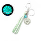 Western Glow in the Dark Ox Skull Keychain Metal Turquoise Tassel 15