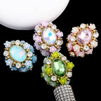 Vintage Flower Wrapped Clay Beads 28mm Oval Rhinestone 2pcs 3