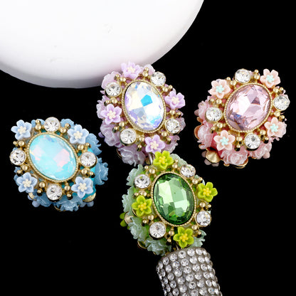 Vintage Flower Wrapped Clay Beads 28mm Oval Rhinestone 2pcs 3