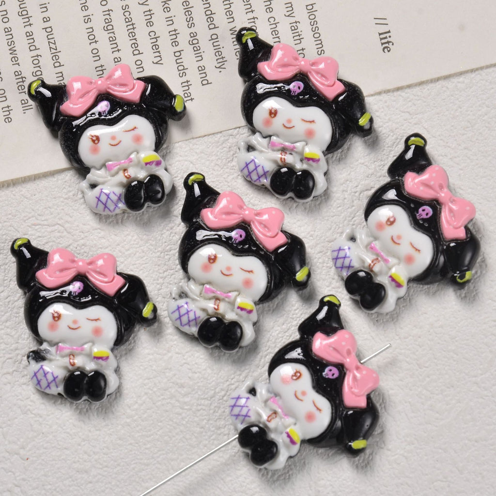 3D Enamel Character Resin Beads Glossy Pastel 2pcs 2