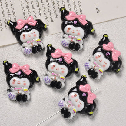 3D Enamel Character Resin Beads Glossy Pastel 2pcs 2