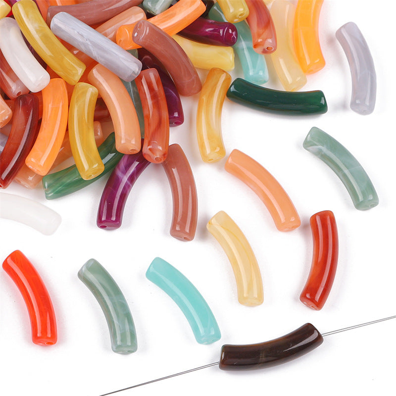 Curved Tube Acrylic Beads 32mm Translucent Mixed Colors 40pcs 21