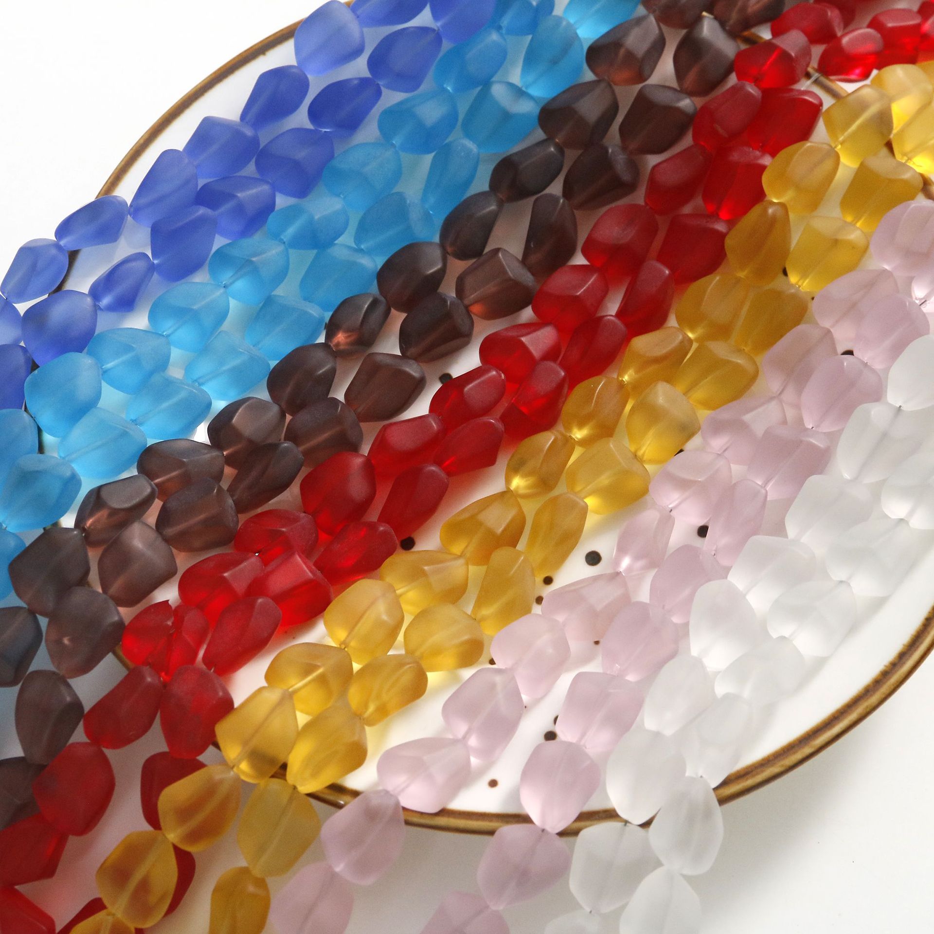 Frosted Glass Beads Organic Shape Translucent Colors 12x15mm 10pcs
