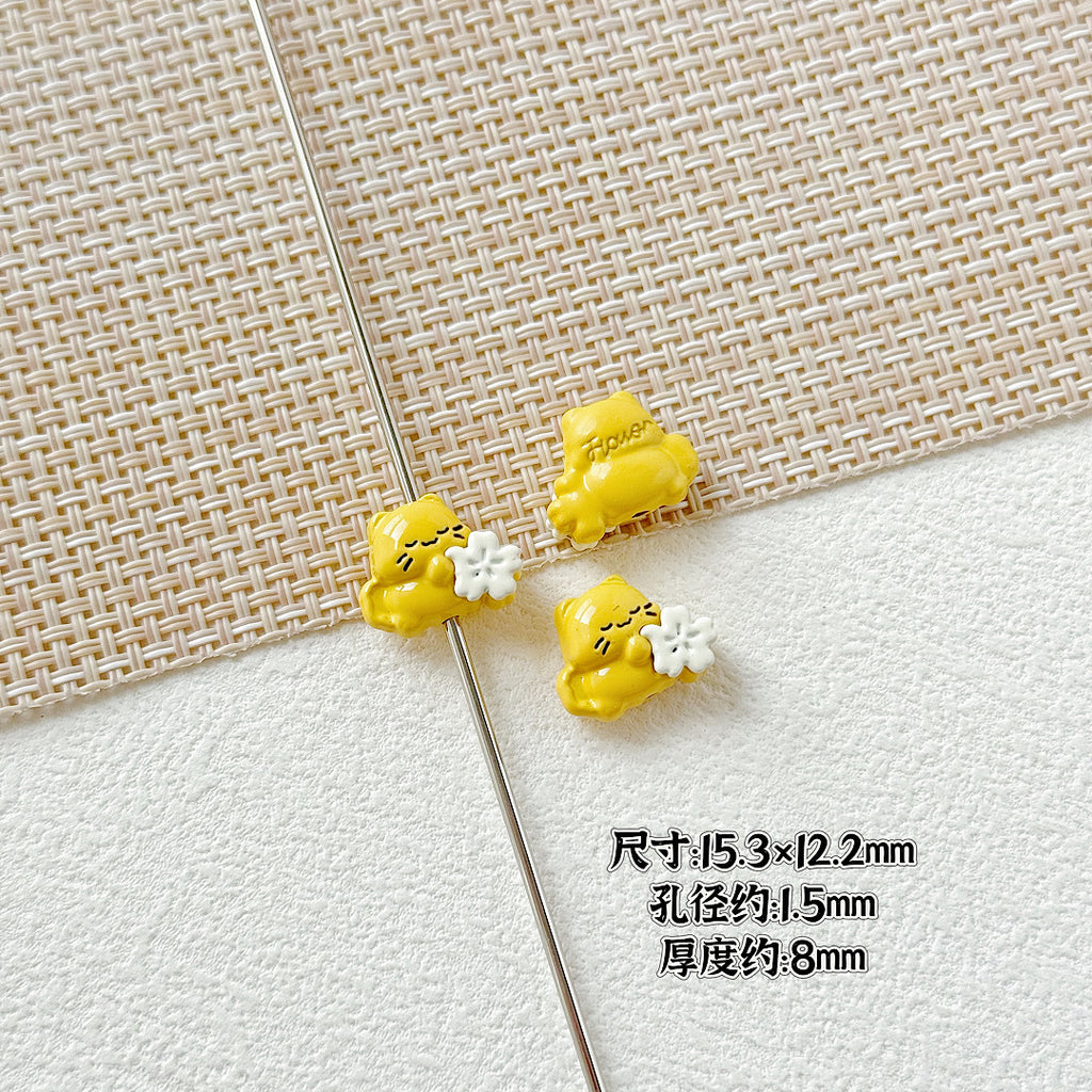 Heart Metal Beads 15-18mm Baking Painted Cherry Blossom Kitten Design 10pcs 11