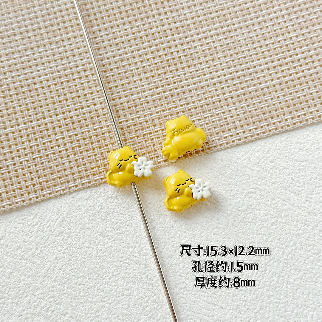 Heart Metal Beads 15-18mm Baking Painted Cherry Blossom Kitten Design 10pcs 11