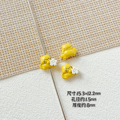 Heart Metal Beads 15-18mm Baking Painted Cherry Blossom Kitten Design 10pcs 11