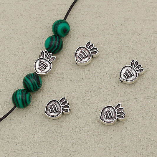 Carrot Metal Beads 11mm Vintage Silver Tone Alloy 40pcs