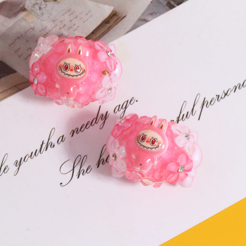 Embellished Flower Clay Beads 24mm Five-Petal Rhinestone 6pcs 8