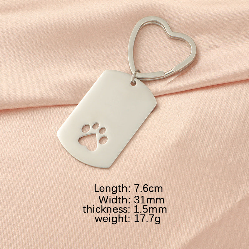 Stainless Steel Dog Claw Keychain with Heart Ring and Paw Cutout 6