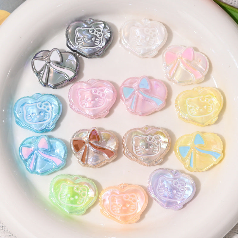 UV Plating Heart Acrylic Beads 20mm Cat Face Pastel Resin 10pcs 2