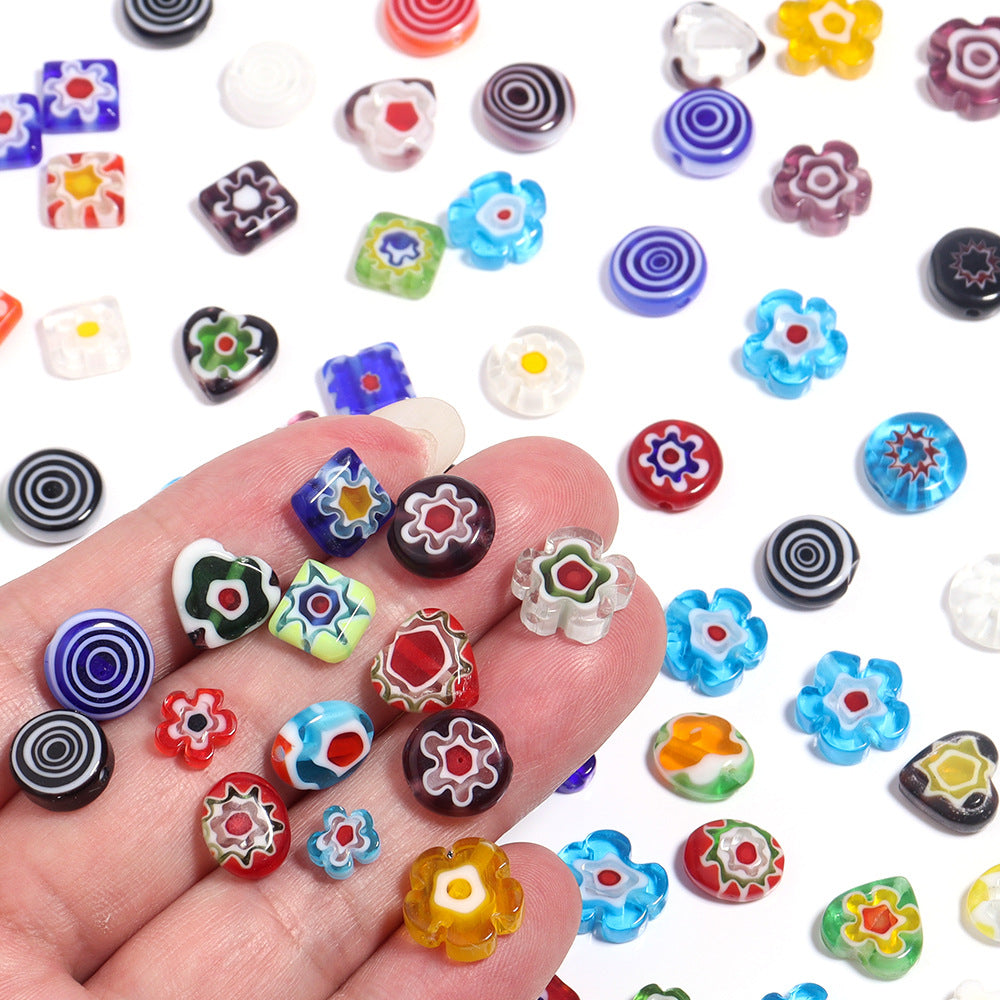 Multi Shaped Millefiori Glass Beads 7-11mm Colorful Glossy 20pcs 3