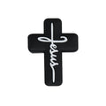 Silicone Focal Beads Jesus Cross Black White Script Text 20pcs 2