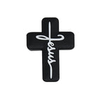 Silicone Focal Beads Jesus Cross Black White Script Text 20pcs 2