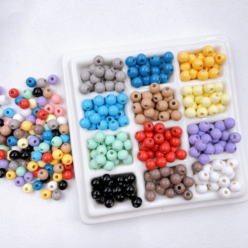 Painted Round Acrylic Beads 6-8mm Premium Dopamine Colorful 50pcs