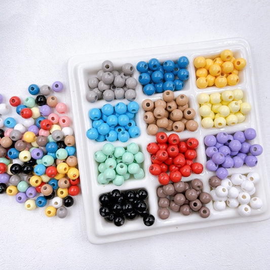 Painted Round Acrylic Beads 6-8mm Premium Dopamine Colorful 50pcs