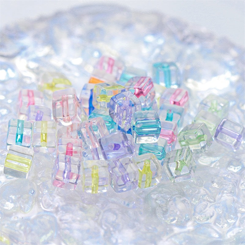 Acrylic Square Acrylic Beads 8mm Pastel Filled Core Glossy 60pcs 2