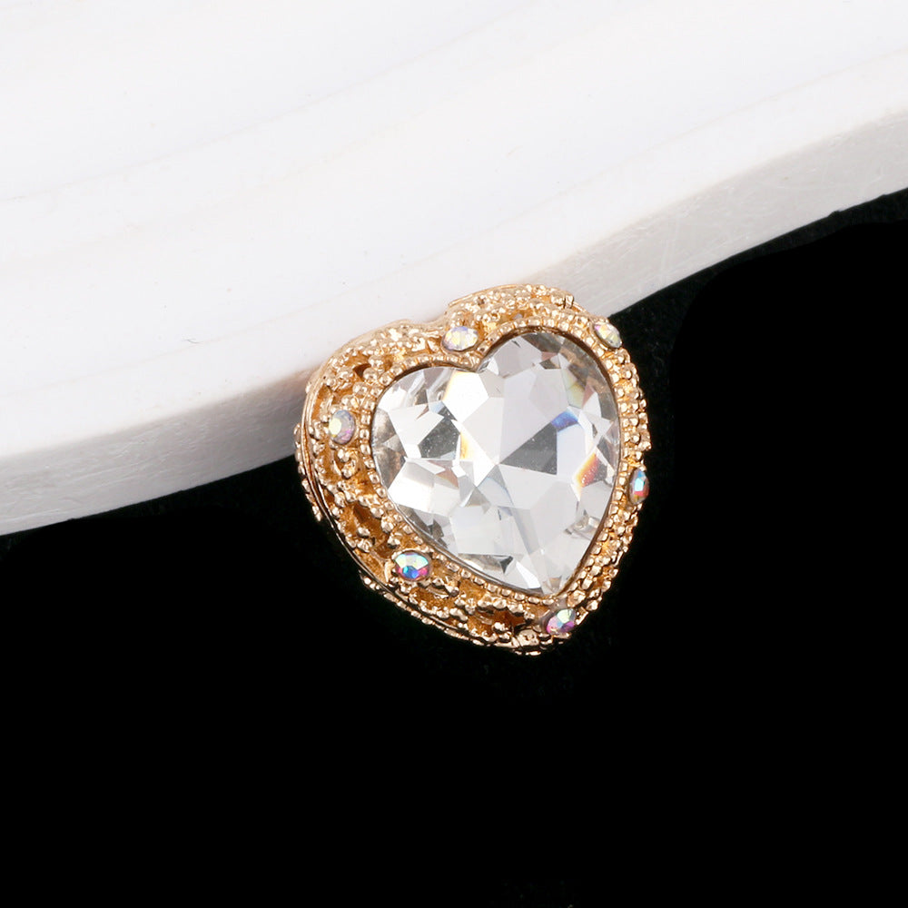 Double-Sided Heart Rhinestone Beads 22mm Alloy Encrusted 10pcs 35