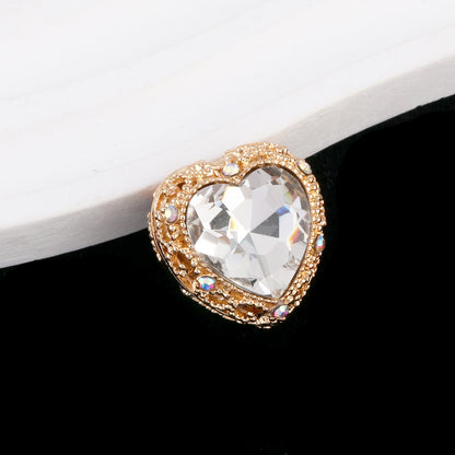 Double-Sided Heart Rhinestone Beads 22mm Alloy Encrusted 10pcs 35