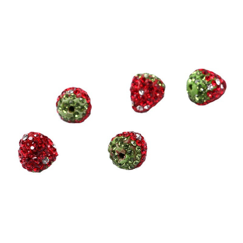 Strawberry Polymer Clay Rhinestone Beads 14mm Red Green 2pcs 5