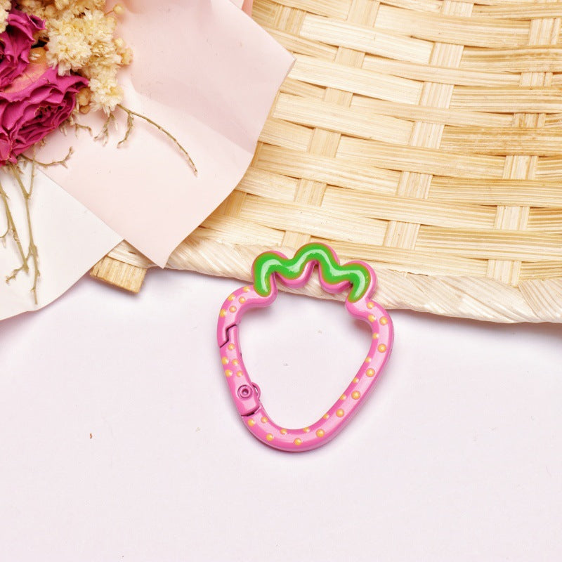Alloy 37mm Strawberry Shaped Trigger Spring Keyrings 4pcs 8
