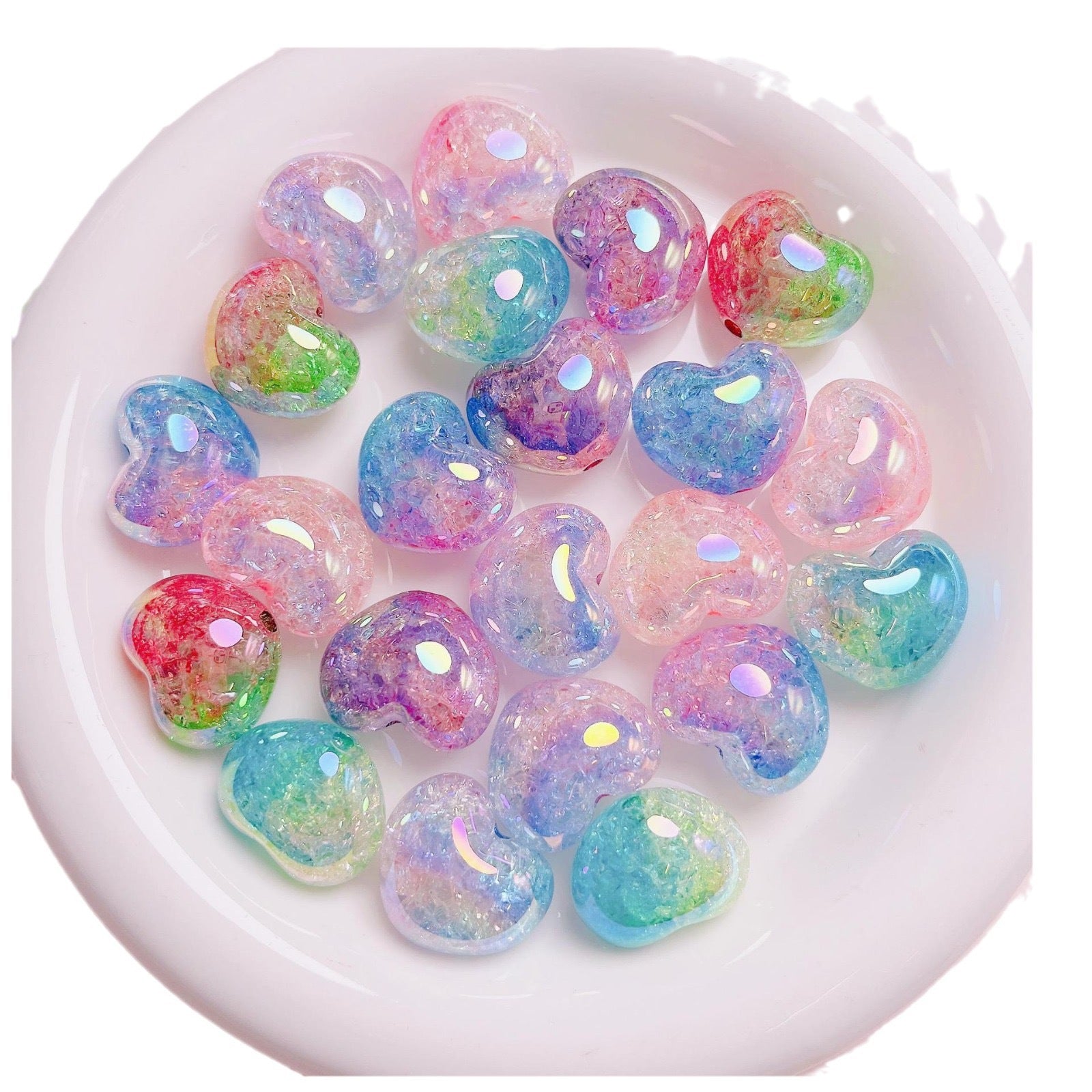 Puffy Crackle Heart Acrylic Beads 22mm Glossy Semi-Transparent 50pcs 2