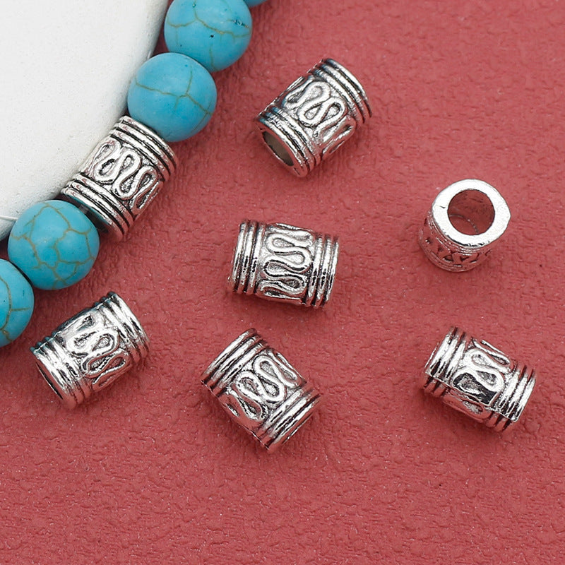Tube Metal Beads 9mm S Curved Pattern Antique Silver Zinc Alloy 100pcs