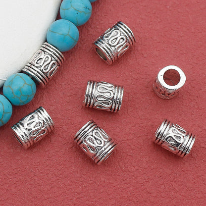 Tube Metal Beads 9mm S Curved Pattern Antique Silver Zinc Alloy 100pcs
