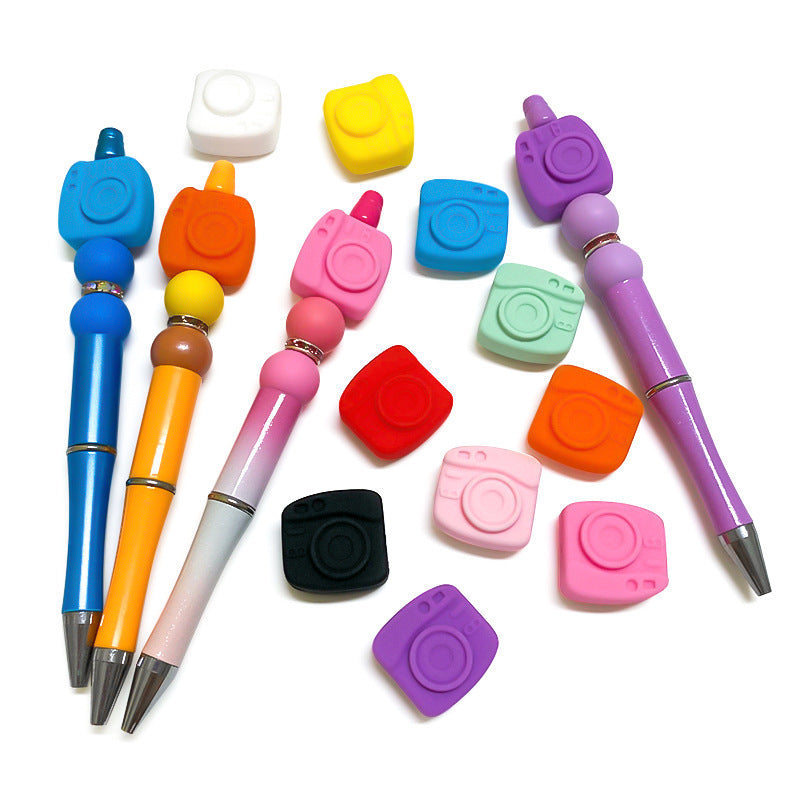 Silicone Focal Beads Camera Solid Color Embossed 20pcs 2