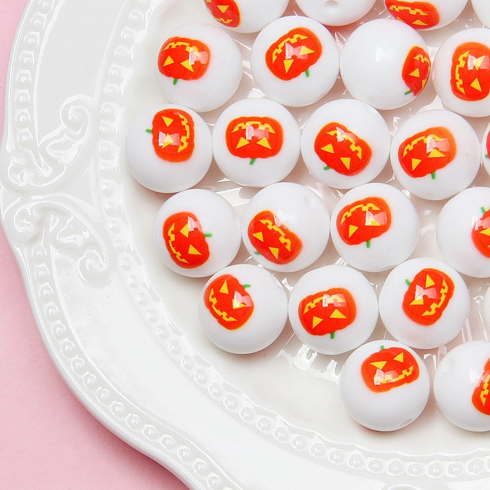 Halloween Printed Acrylic Beads 16mm Pumpkin Ghost Designs 6