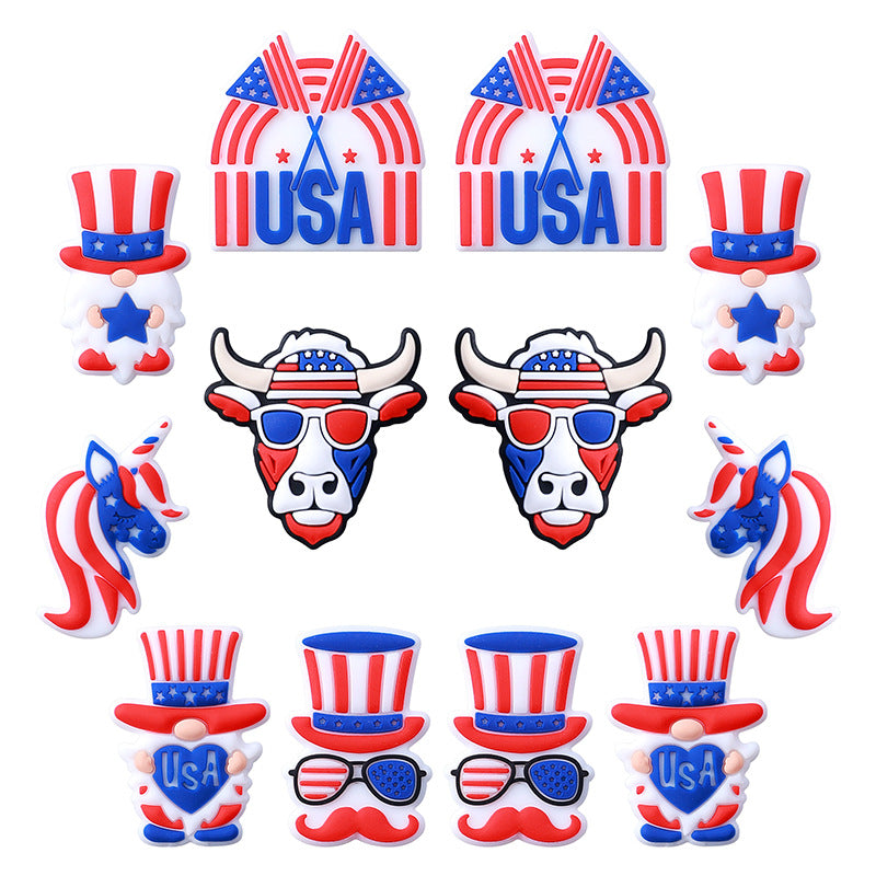 Silicone Focal Beads Independence Day American Cattle USA Double Flag 20pcs