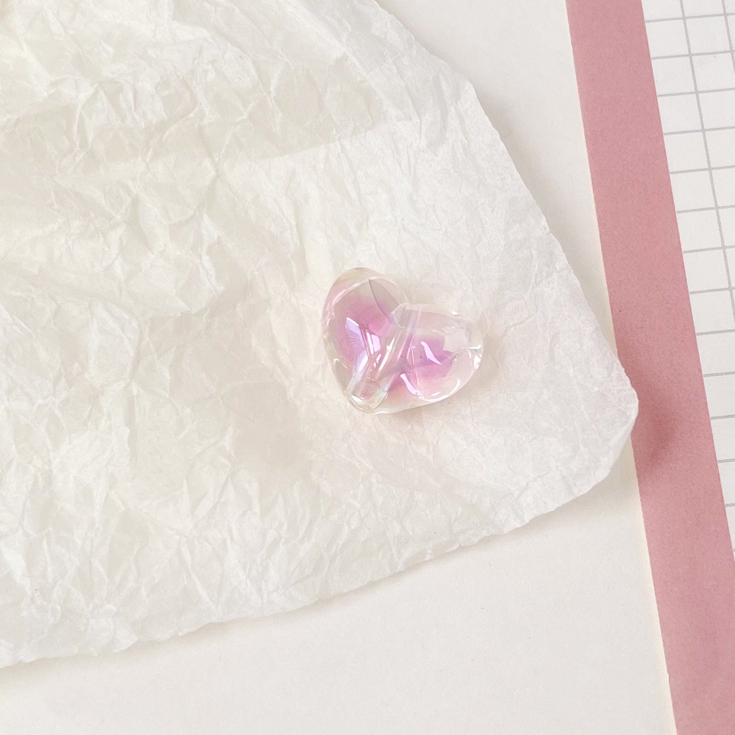 Transparent Heart Acrylic Beads 14mm UV Plating Two-Color 100pcs 10