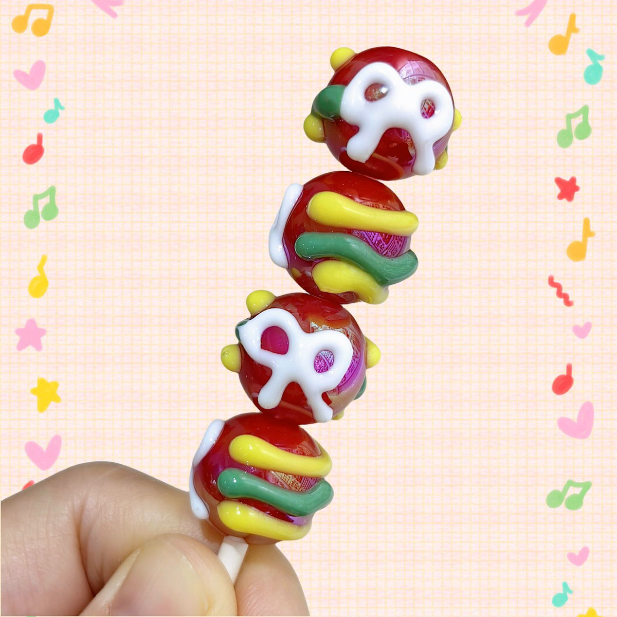 Hand Painted Starfish Acrylic Beads 16mm Christmas Cap Series 5pcs 7