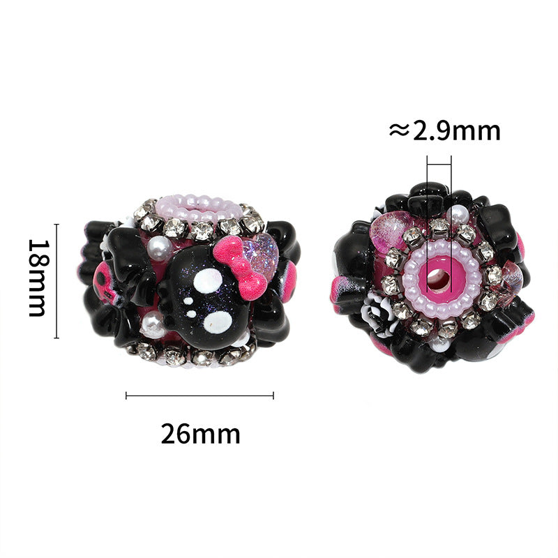 Halloween Skull Bow Acrylic Beads 26mm Pink Rhinestone 10pcs 3