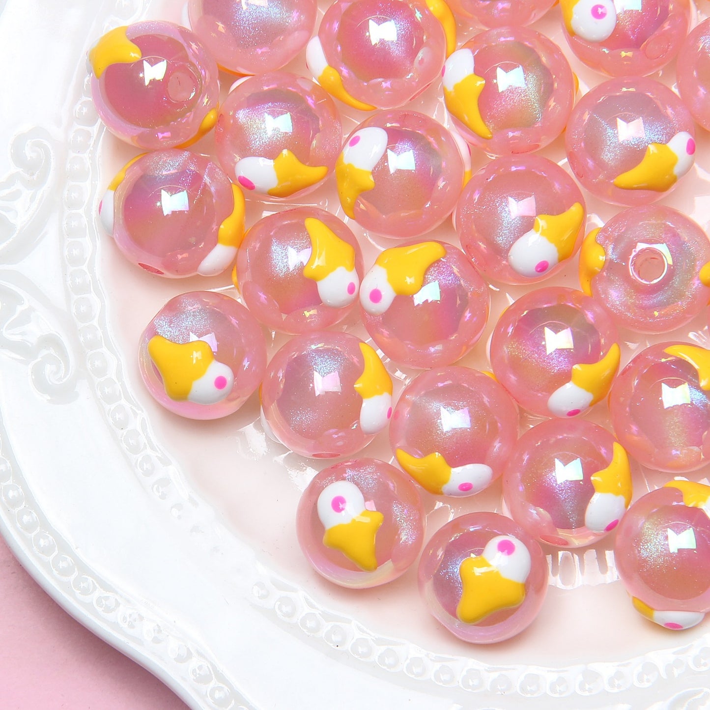 Hand Painted Daisy Bee Series Acrylic Beads 16mm Colorful Glossy 10pcs 18