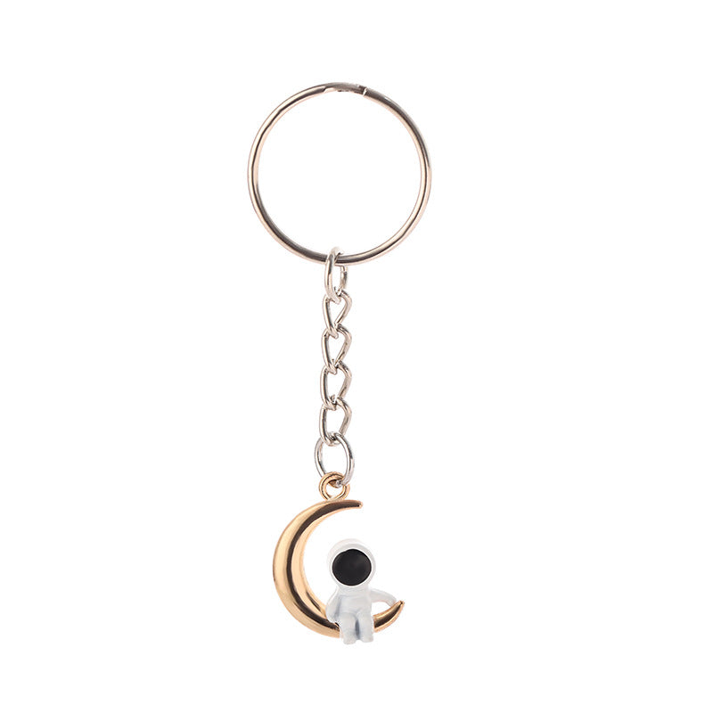 Astronaut Keychain Alloy Gold Tone Moon and Star Design 5