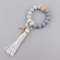 Silicone Beaded Wristlet Keychain with Leather PU Tassel in Pastel Colors 17